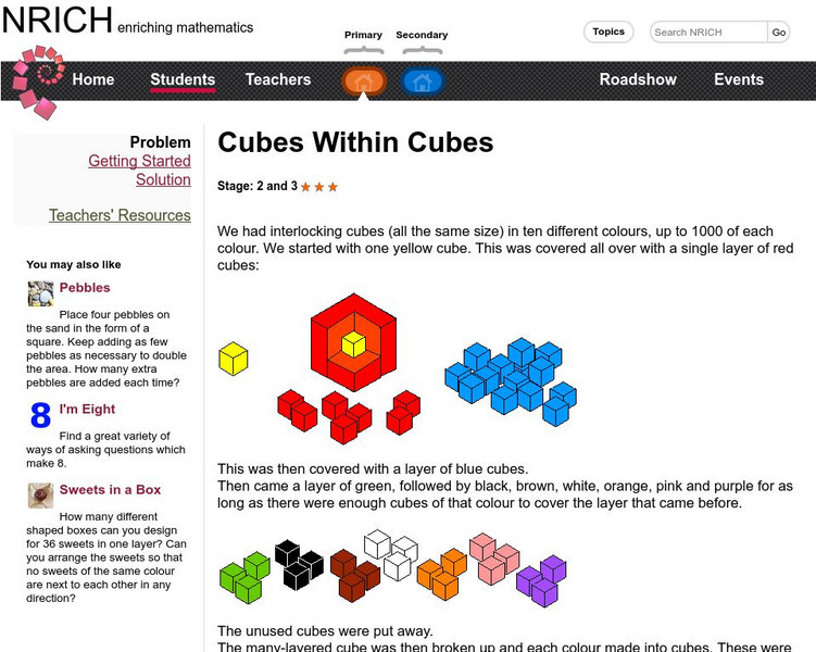University of Cambridge: Nrich: Cubes Within Cubes Activity University of Cambridge: Nrich: Cubes Within Cubes Activity