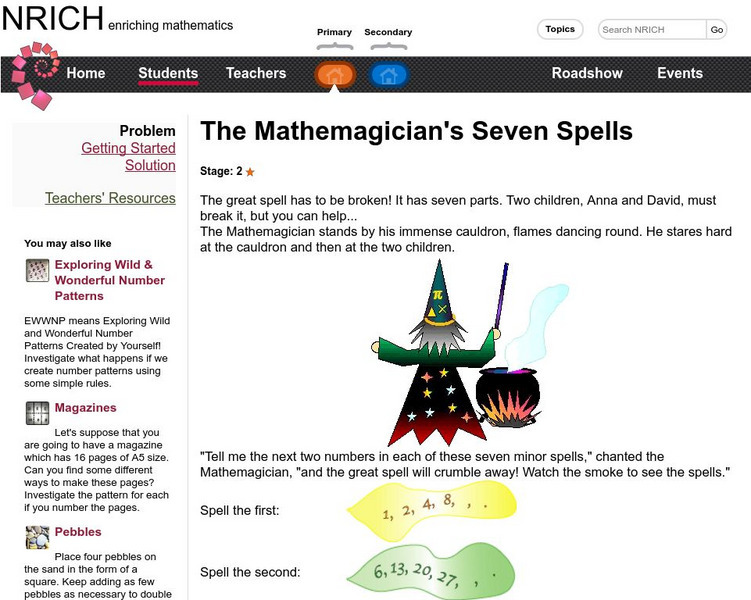 University of Cambridge: Nrich: Mathemagician's Seven Spells Activity University of Cambridge: Nrich: Mathemagician's Seven Spells Activity