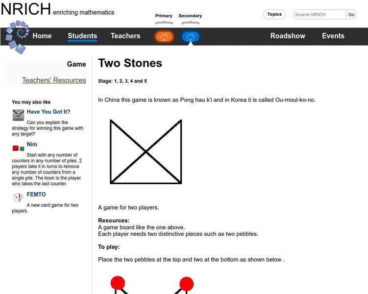 University of Cambridge: Nrich: Two Stones Game Interactive University of Cambridge: Nrich: Two Stones Game Interactive