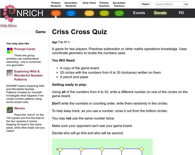 University of Cambridge: Nrich: Game Criss Cross Quiz Interactive University of Cambridge: Nrich: Game Criss Cross Quiz Interactive