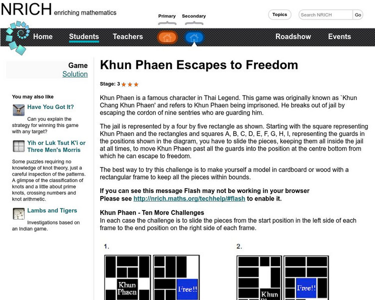University of Cambridge: Nrich: Game Khun Phaen Escapes to Freedom Interactive University of Cambridge: Nrich: Game Khun Phaen Escapes to Freedom Interactive