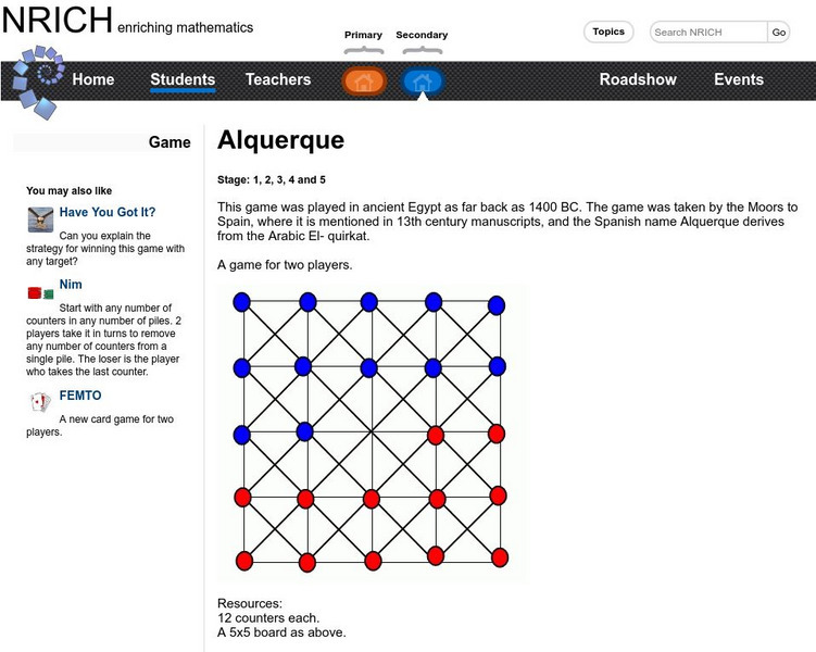 University of Cambridge: Nrich: Alquerque an Egyptian Math Game Interactive University of Cambridge: Nrich: Alquerque an Egyptian Math Game Interactive