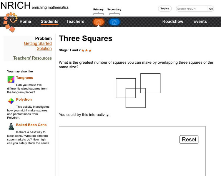 University of Cambridge: Nrich: Three Squares Activity University of Cambridge: Nrich: Three Squares Activity
