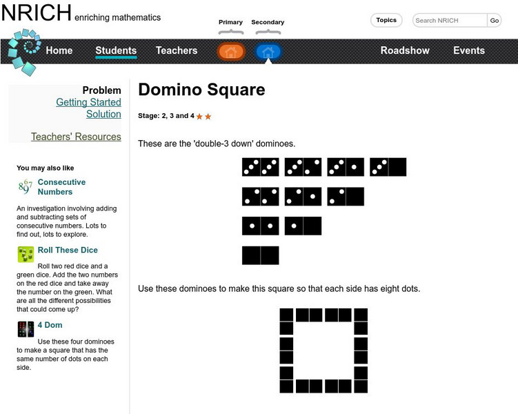 University of Cambridge: Nrich: Domino Square Activity University of Cambridge: Nrich: Domino Square Activity