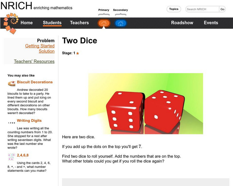 University of Cambridge: Nrich: Two Dice Activity University of Cambridge: Nrich: Two Dice Activity