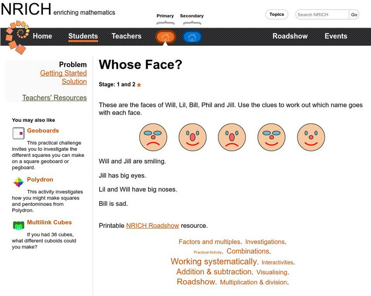 University of Cambridge: Nrich: Whose Face? Activity University of Cambridge: Nrich: Whose Face? Activity