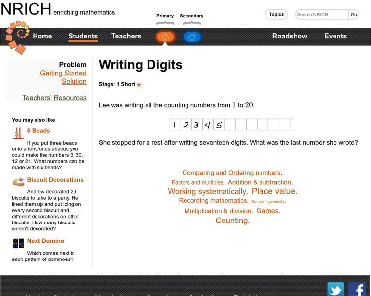 University of Cambridge: Nrich: Writing Digits Activity University of Cambridge: Nrich: Writing Digits Activity