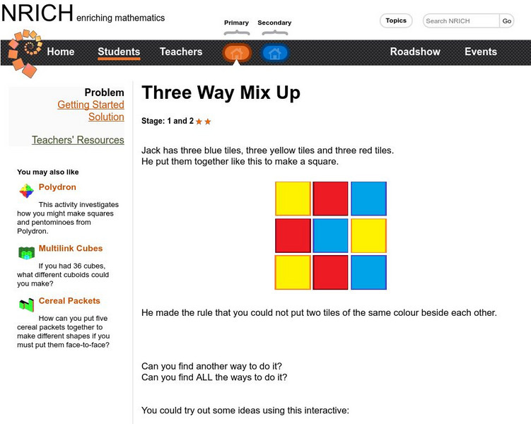 University of Cambridge: Nrich: Three Way Mix Up Activity University of Cambridge: Nrich: Three Way Mix Up Activity