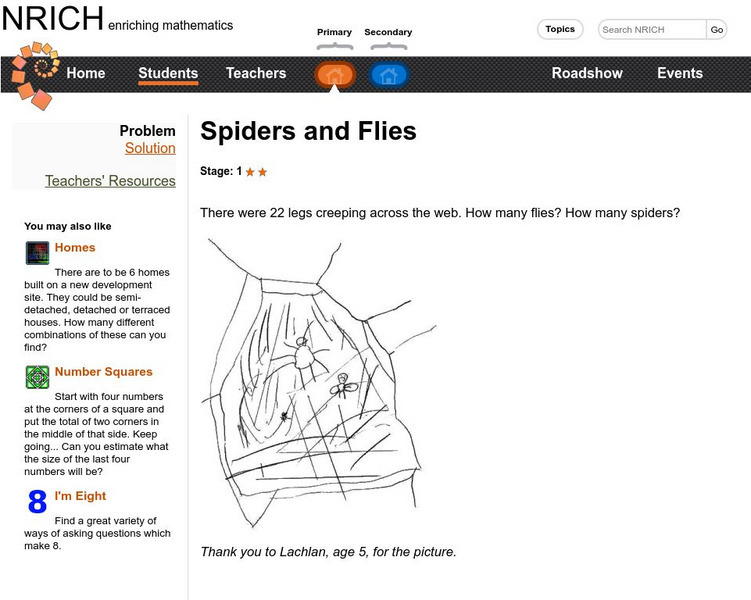 University of Cambridge: Nrich: Spiders and Flies Activity University of Cambridge: Nrich: Spiders and Flies Activity