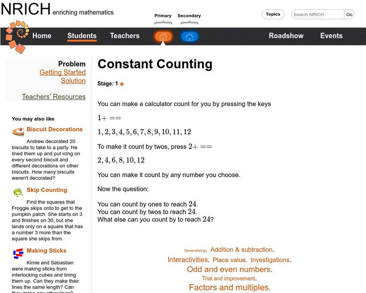 University of Cambridge: Nrich: Constant Counting Activity University of Cambridge: Nrich: Constant Counting Activity