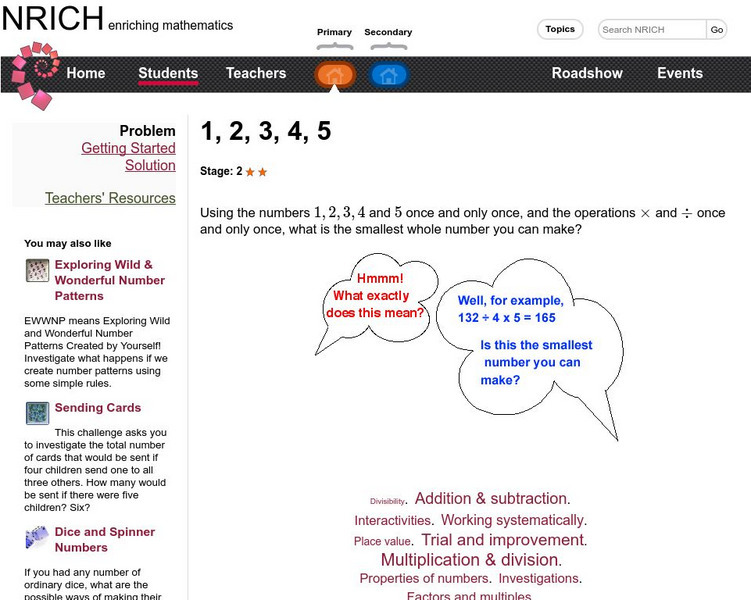 University of Cambridge: Nrich: 1, 2, 3, 4, 5 Activity University of Cambridge: Nrich: 1, 2, 3, 4, 5 Activity