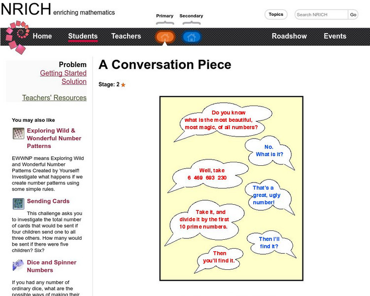 University of Cambridge: Nrich: A Conversation Piece Activity University of Cambridge: Nrich: A Conversation Piece Activity