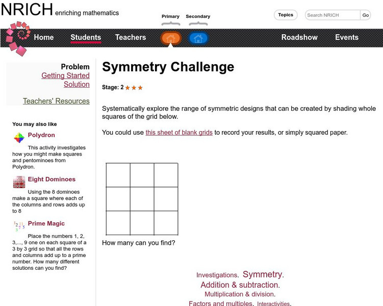 University of Cambridge: Nrich: Symmetry Challenge Activity University of Cambridge: Nrich: Symmetry Challenge Activity
