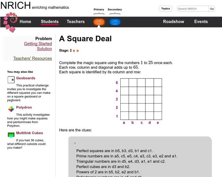 University of Cambridge: Nrich: A Square Deal Activity University of Cambridge: Nrich: A Square Deal Activity