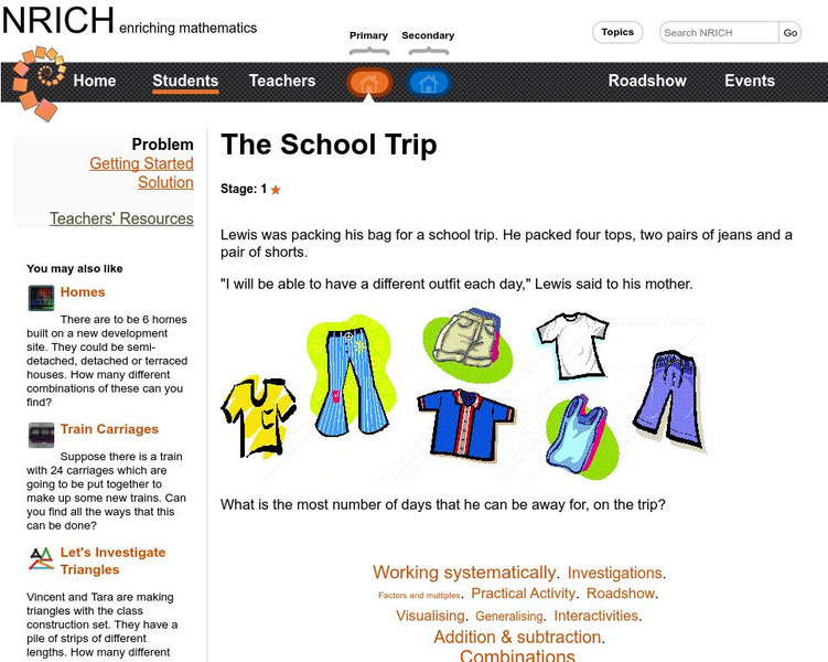 University of Cambridge: Nrich: Packing for the School Trip Interactive University of Cambridge: Nrich: Packing for the School Trip Interactive