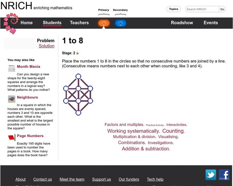 University of Cambridge: Nrich: 1 to 8 Activity University of Cambridge: Nrich: 1 to 8 Activity