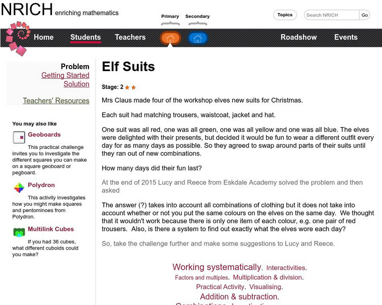 University of Cambridge: Nrich: Elf Suits Activity University of Cambridge: Nrich: Elf Suits Activity