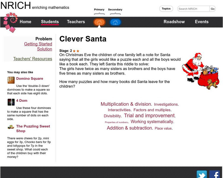 University of Cambridge: Nrich: Clever Santa Activity University of Cambridge: Nrich: Clever Santa Activity