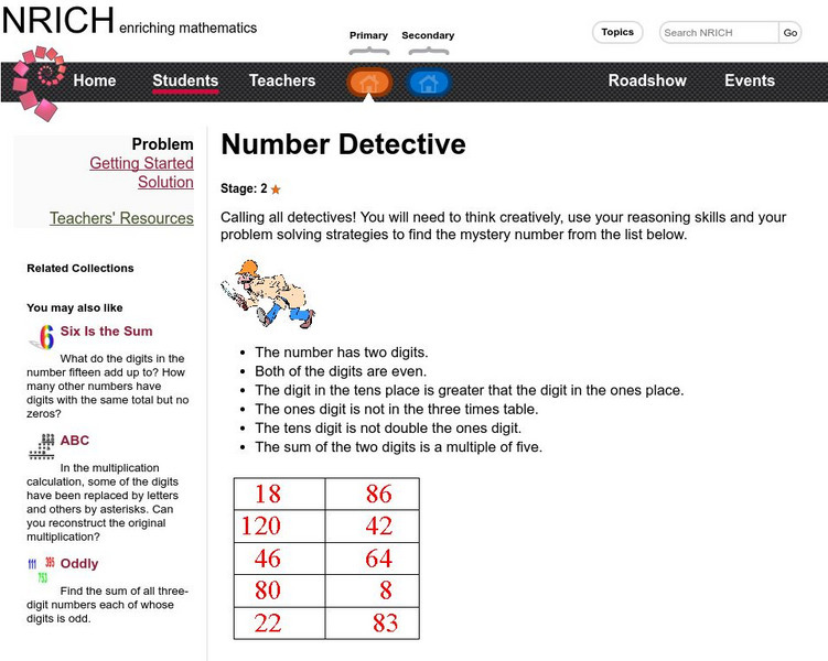 University of Cambridge: Nrich: Number Detective Activity University of Cambridge: Nrich: Number Detective Activity