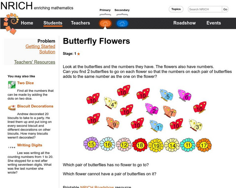 University of Cambridge: Nrich: Butterfly Flowers Activity University of Cambridge: Nrich: Butterfly Flowers Activity