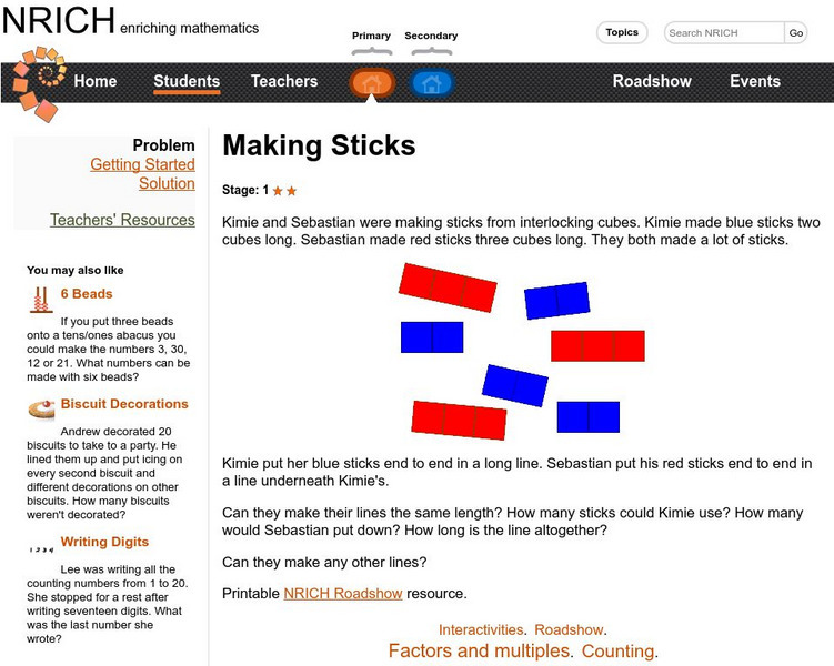 University of Cambridge: Nrich: Making Sticks Activity University of Cambridge: Nrich: Making Sticks Activity