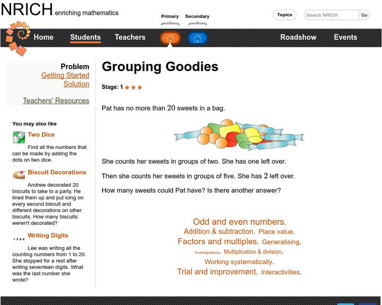 University of Cambridge: Nrich: Grouping Goodies Activity University of Cambridge: Nrich: Grouping Goodies Activity