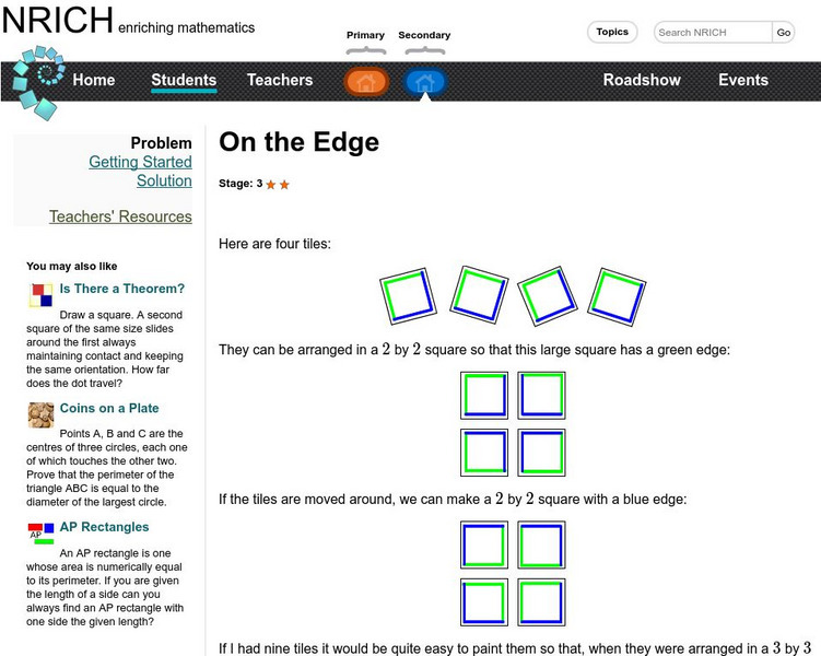 University of Cambridge: Nrich: On the Edge Activity University of Cambridge: Nrich: On the Edge Activity