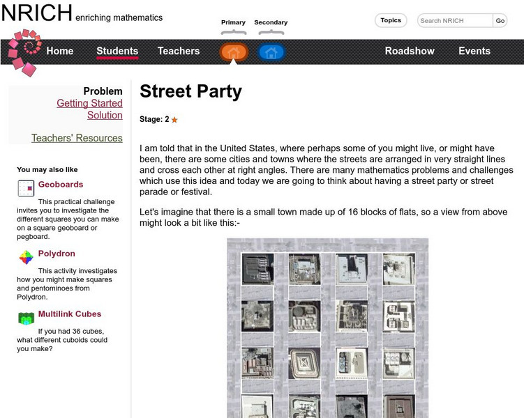 University of Cambridge: Nrich: Street Party Activity University of Cambridge: Nrich: Street Party Activity