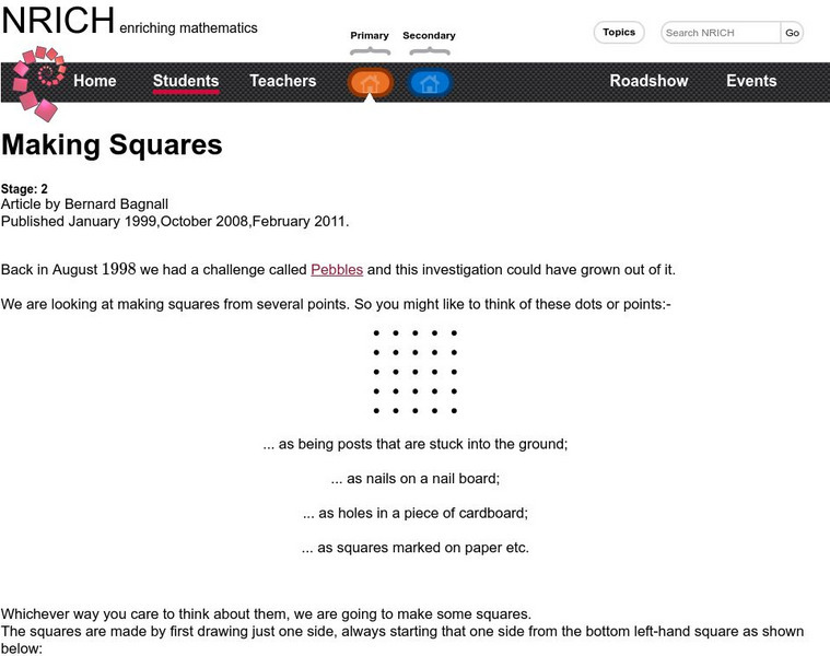 University of Cambridge: Nrich: Making Squares Activity University of Cambridge: Nrich: Making Squares Activity