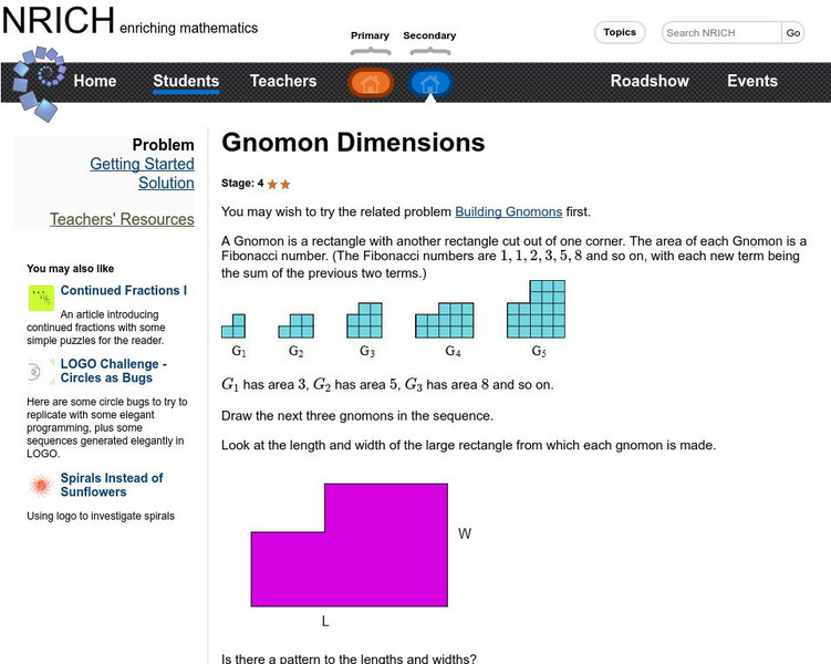 University of Cambridge: Nrich: Gnomon 1 Activity University of Cambridge: Nrich: Gnomon 1 Activity