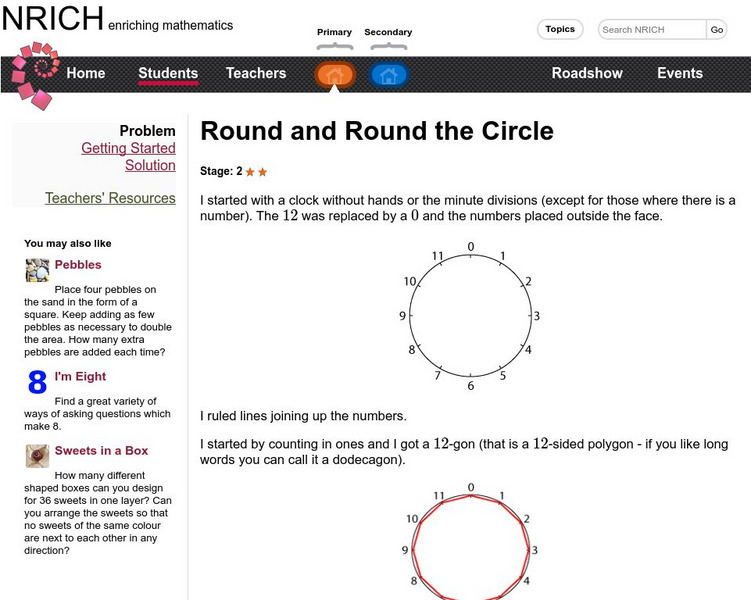 University of Cambridge: Nrich: Round and Round the Circle Activity University of Cambridge: Nrich: Round and Round the Circle Activity
