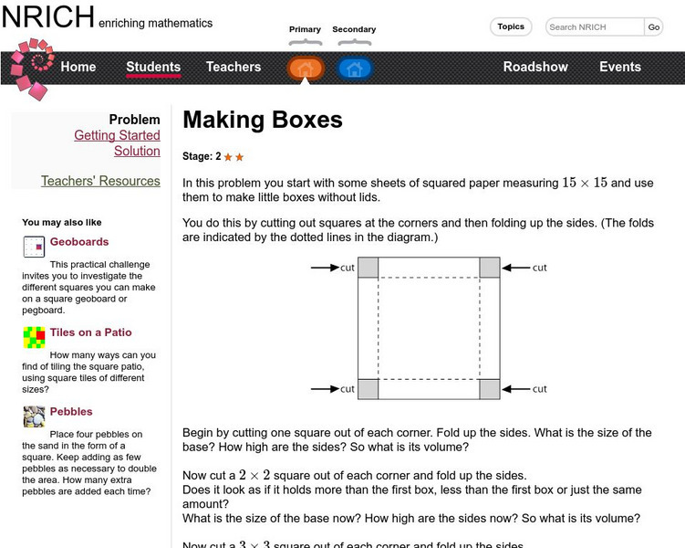 University of Cambridge: Nrich: Making Boxes Activity University of Cambridge: Nrich: Making Boxes Activity