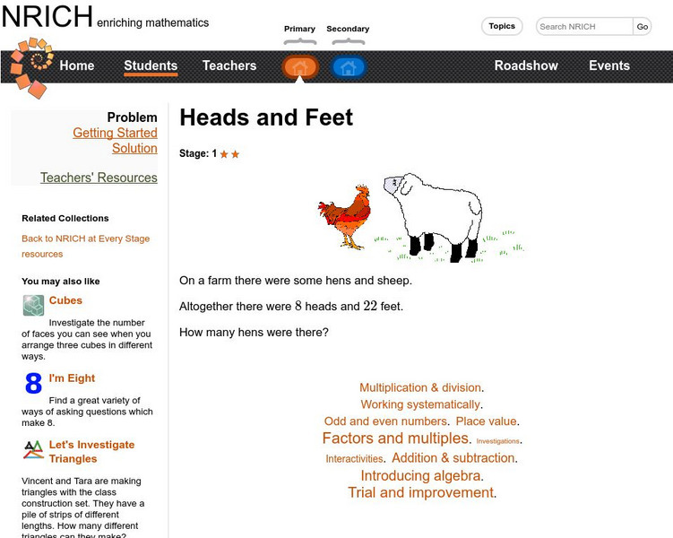 University of Cambridge: Nrich: Heads and Feet Activity University of Cambridge: Nrich: Heads and Feet Activity