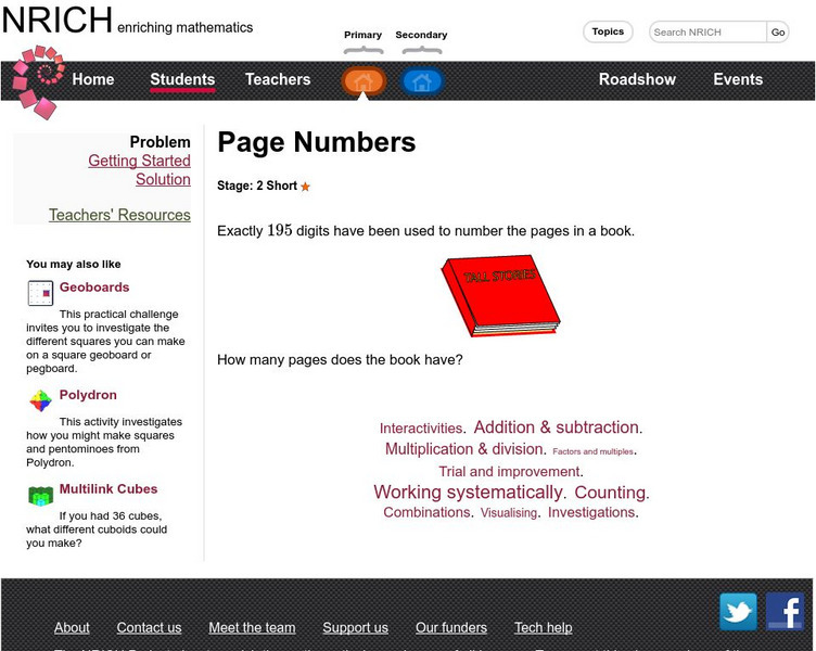 University of Cambridge: Nrich: Page Numbers Activity University of Cambridge: Nrich: Page Numbers Activity