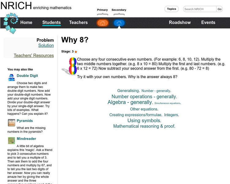 University of Cambridge: Nrich: Why 8? Activity University of Cambridge: Nrich: Why 8? Activity