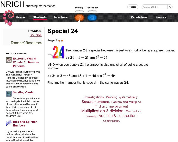 University of Cambridge: Nrich: Special 24 Activity University of Cambridge: Nrich: Special 24 Activity