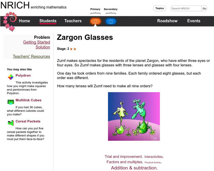 University of Cambridge: Nrich: Zargon Glasses Activity University of Cambridge: Nrich: Zargon Glasses Activity