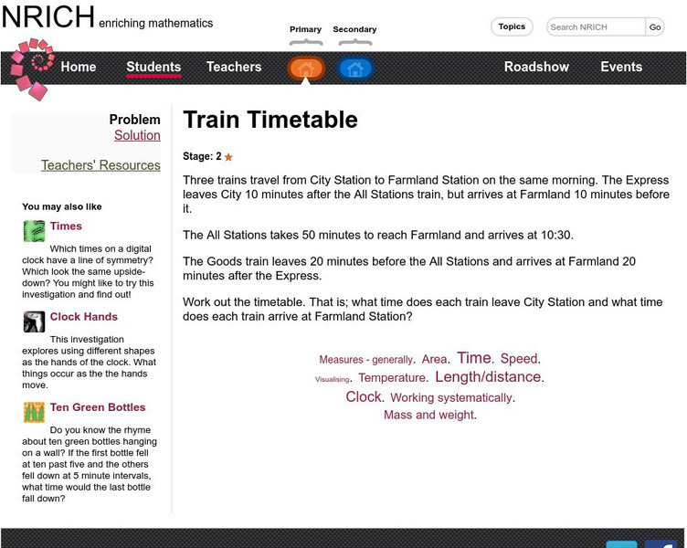 University of Cambridge: Nrich: Train Timetable Activity University of Cambridge: Nrich: Train Timetable Activity