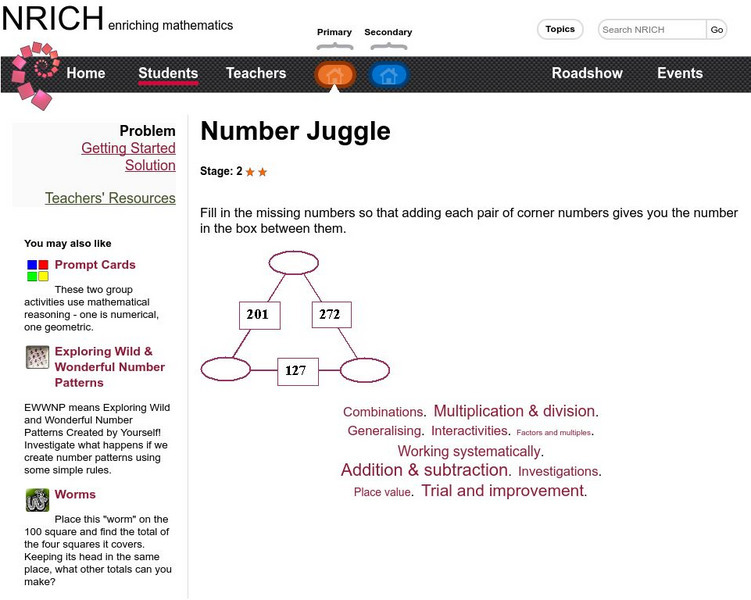 University of Cambridge: Nrich: Number Juggle Activity University of Cambridge: Nrich: Number Juggle Activity
