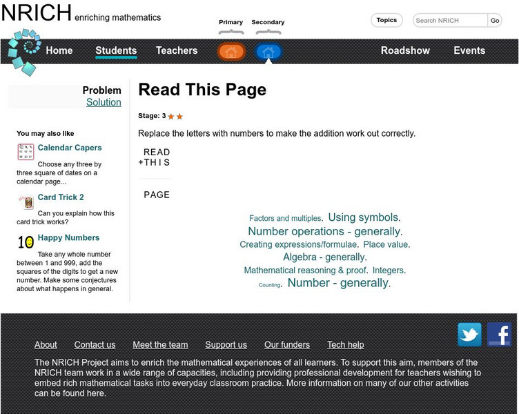 University of Cambridge: Nrich: Read This Page Activity University of Cambridge: Nrich: Read This Page Activity