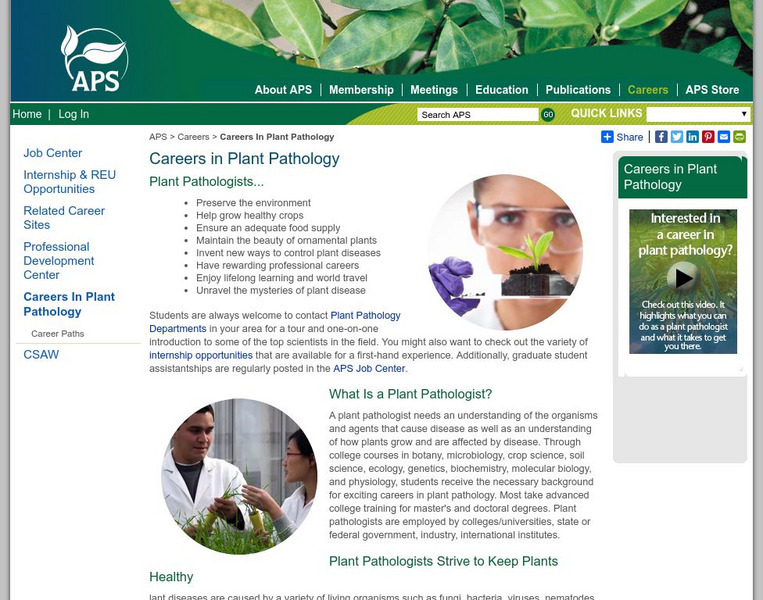 American Phytopathological Society: Careers in Plant Pathology Website