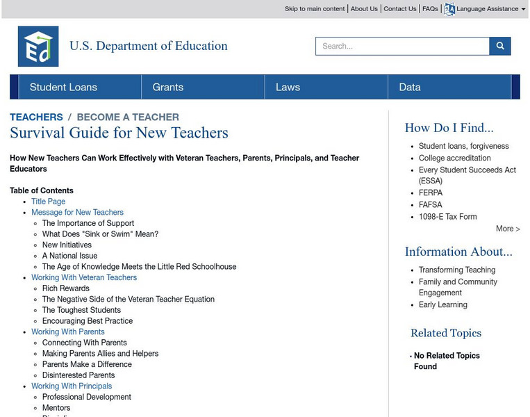 U.s. Department of Education: Survival Guide for New Teachers Website U.s. Department of Education: Survival Guide for New Teachers Website