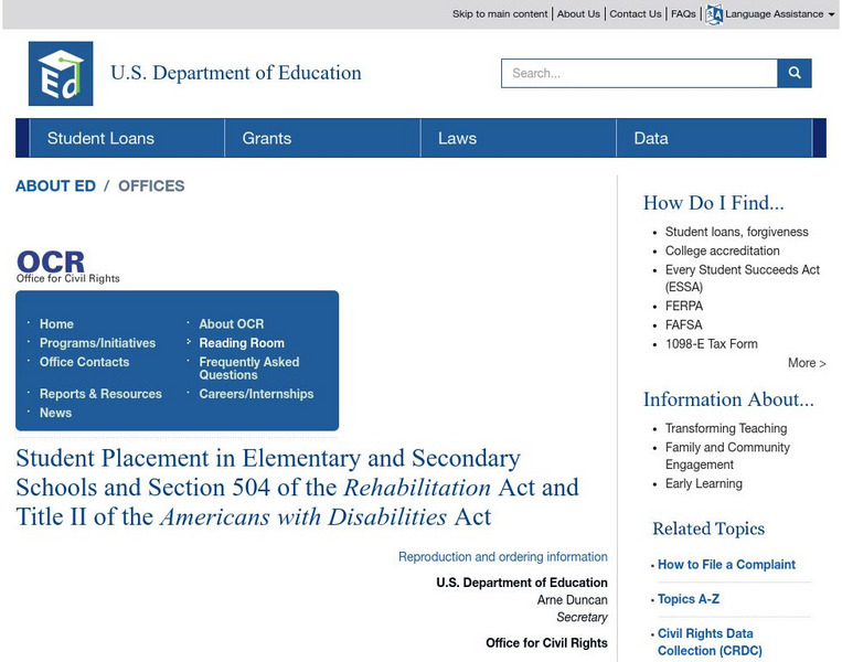 Student Placement and Section 504 Website Student Placement and Section 504 Website