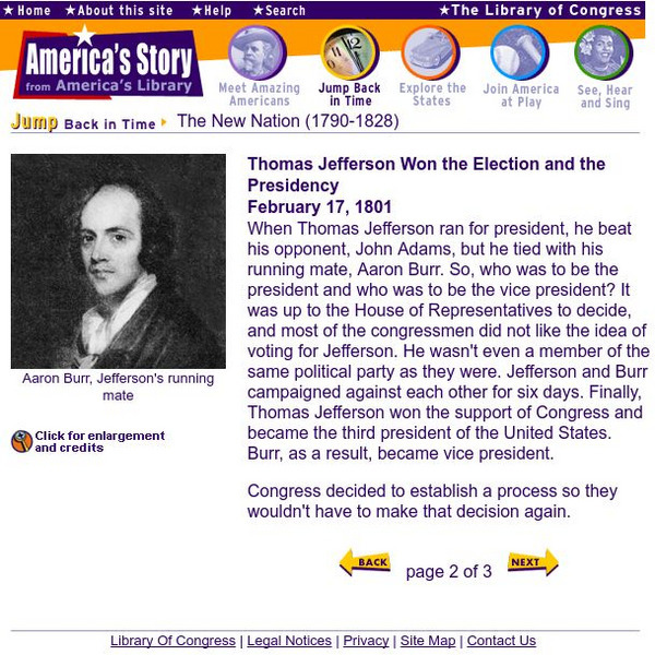 Loc: America's Story: Thomas Jefferson Won the Election Handout Loc: America's Story: Thomas Jefferson Won the Election Handout