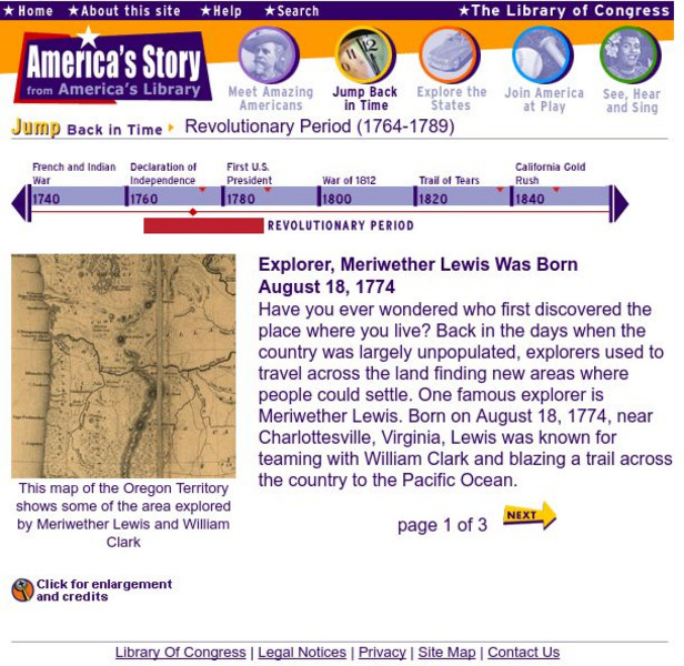 Loc: America's Story: Explorer, Meriwether Lewis Was Born Aug. 18, 1774 Activity Loc: America's Story: Explorer, Meriwether Lewis Was Born Aug. 18, 1774 Activity