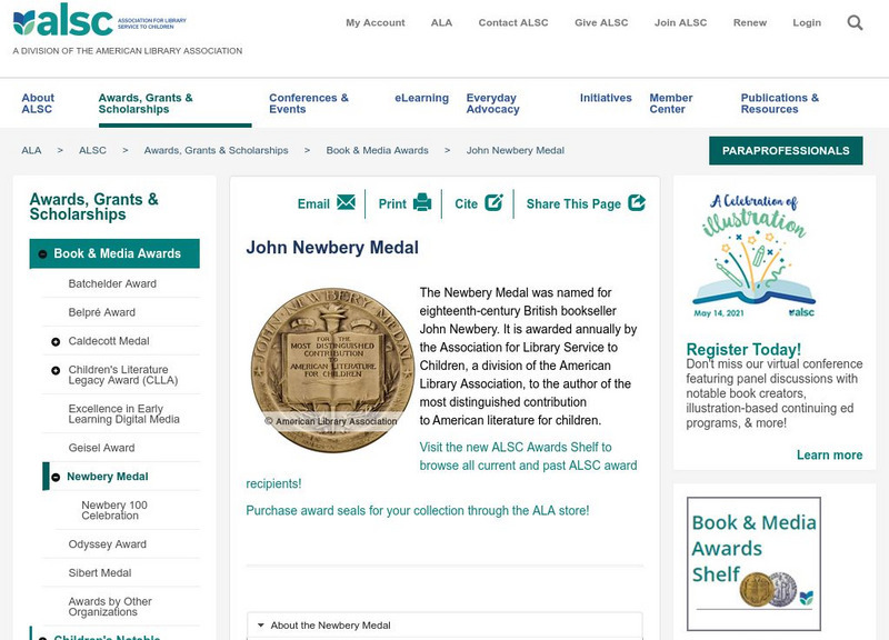 American Library Association: Newbery Medal Home Page Website American Library Association: Newbery Medal Home Page Website