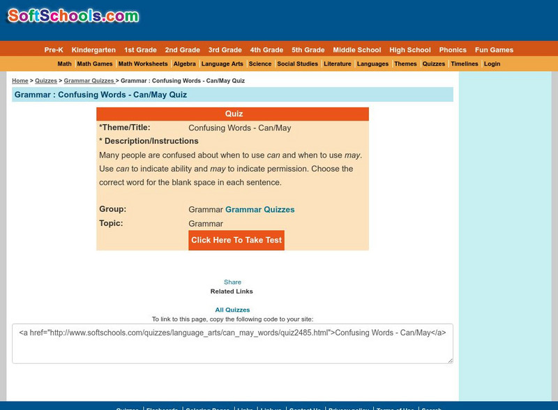 Soft Schools: Confusing Words: Can/may Quiz Unknown Type Soft Schools: Confusing Words: Can/may Quiz Unknown Type