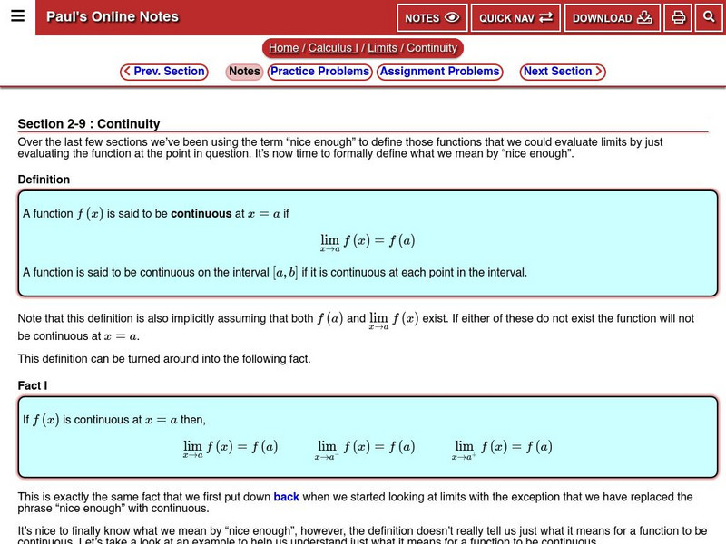 Paul's Online Notes: Math Notes: Excluded Values in Rational Functions Graphic