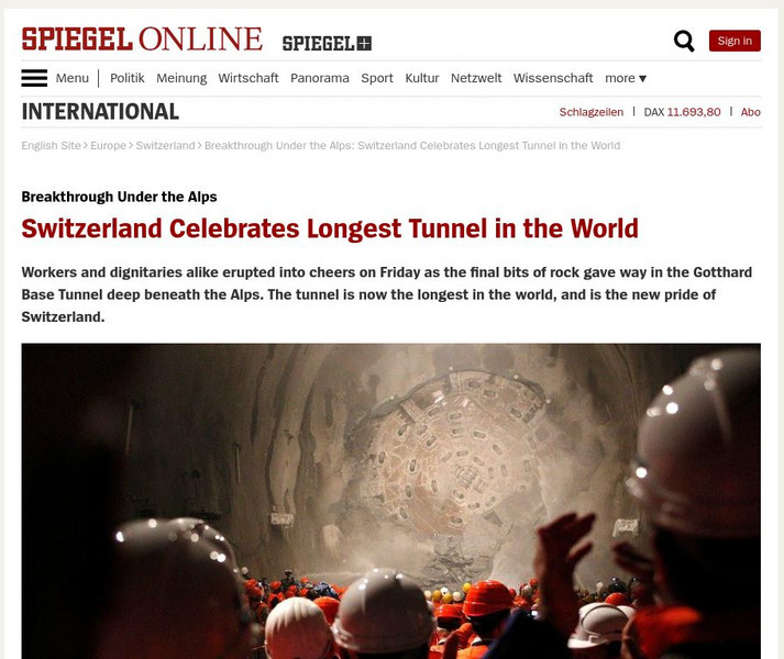 Spiegel Online International: Switzerland Celebrates Longest Tunnel in the World Article