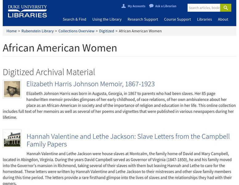 Duke University Libraries: Digitized Collections: African American Women Website Duke University Libraries: Digitized Collections: African American Women Website
